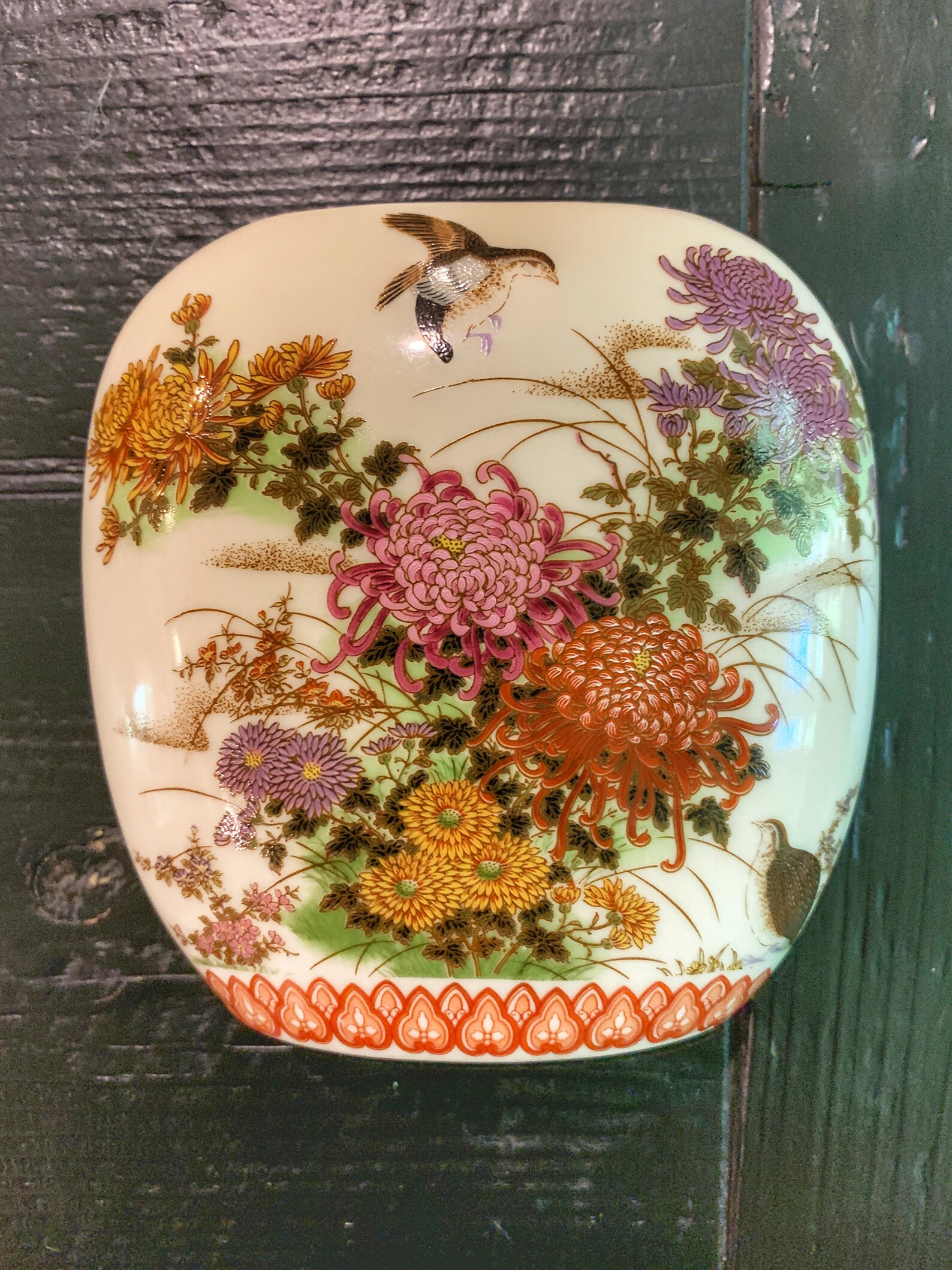 Shibata Japan Porcelain Vase With Birds and Mums Etsy