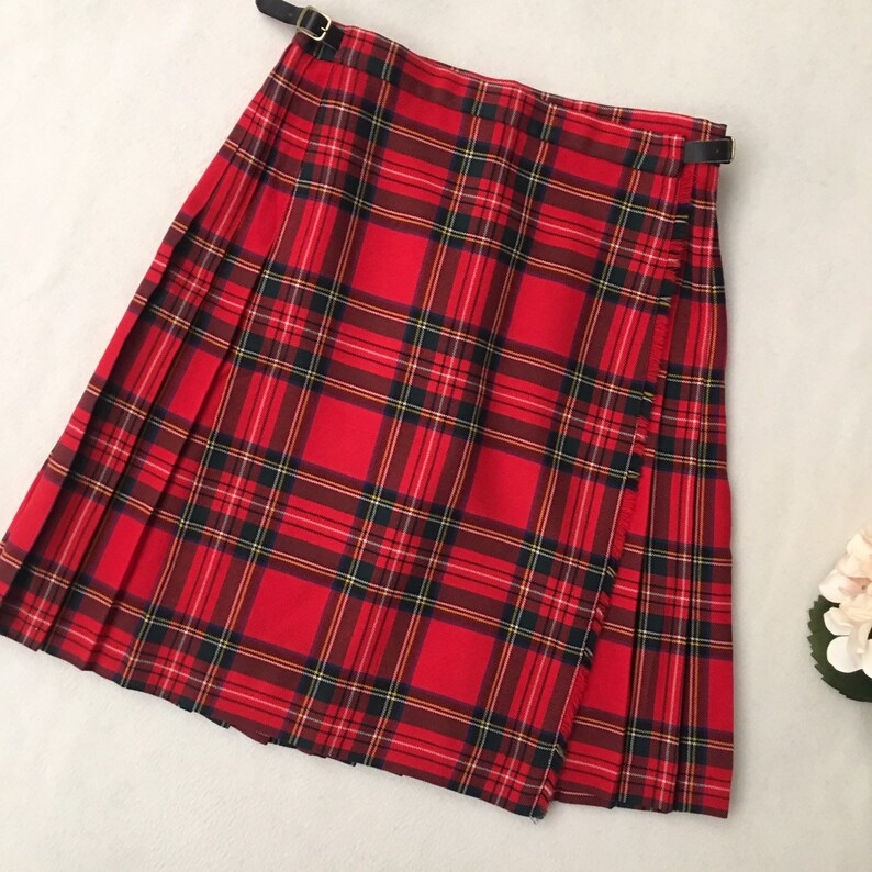 Vintage tartan check Scottish wrap kilt skirt Made in Scotland size 12