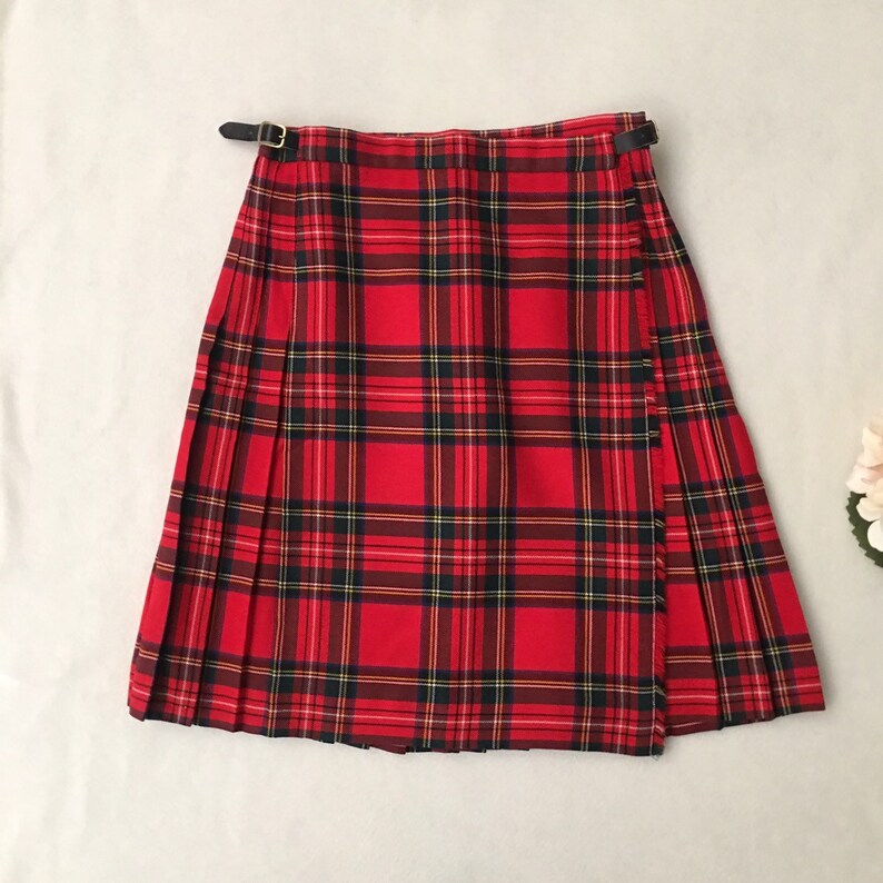 Vintage tartan check Scottish wrap kilt skirt Made in Scotland size 12