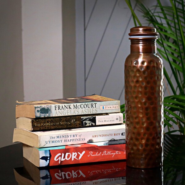 Pure Copper Bottle for Drinking Water - Honeycomb Finish Leak Proof Joint Less Ayurveda Health Benefit Pitcher