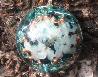 Orgone Energy Pendant Necklace Reiki Infused Moonstone Black Tourmaline Vegan Adjustable Slipknot Cord