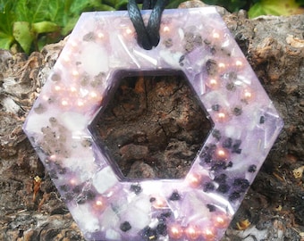 Orgone Energy Pendant Necklace Reiki Infused Moonstone Black Tourmaline Vegan Adjustable Slipknot Cord