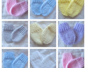 Newborn / 0-3 / 3-6 / 6-12 months baby hand knitted mittens / scratch mitts various colours and sizes available UK seller