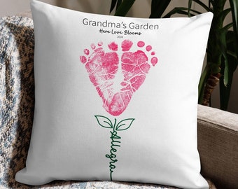Gift for grandma from baby | Pillowcase with actual baby footprint | Grandma's garden here the love blooms | Personalised Mother's Day gift