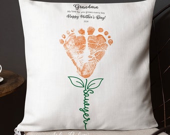 Gift for grandma from baby | Pillowcase with actual baby footprint | Grandma my love for you grows every day | Personalised Mothers Day gift