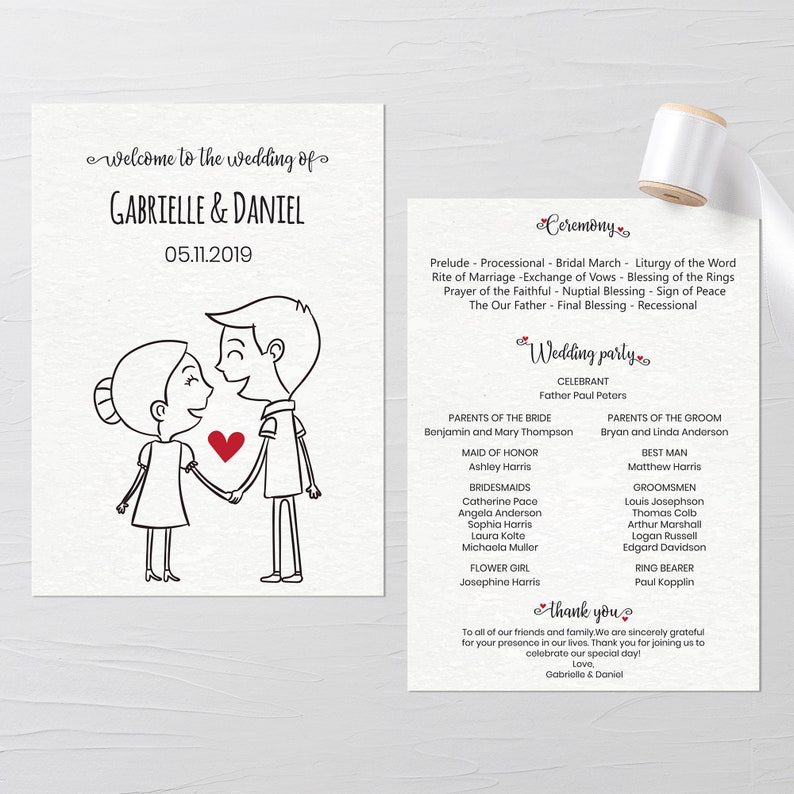 Wedding Fan Program Printable Cute Wedding Program Wedding Etsy