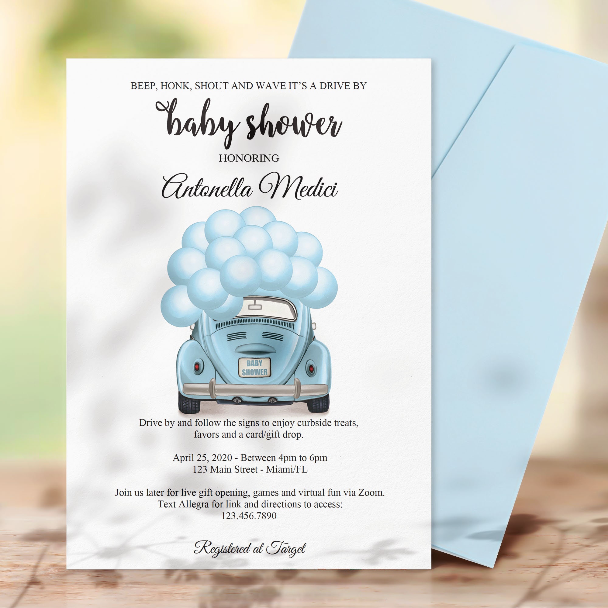 Boy baby shower invitation VW Beetle baby shower Drive by Etsy
