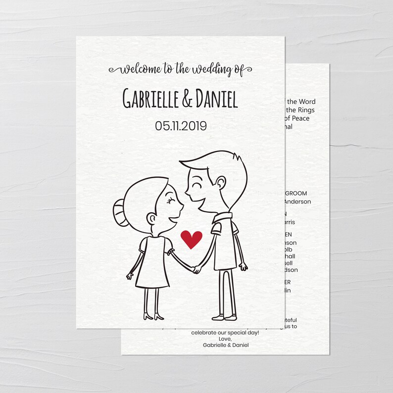Wedding Fan Program Printable Cute Wedding Program Wedding Etsy