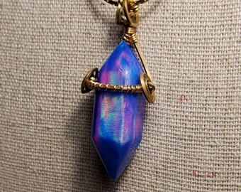 Wire Wrapped Blue Opal Divination Crystal Necklace Pendant