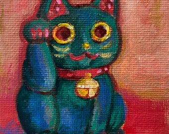 Black Maneki Neko Print