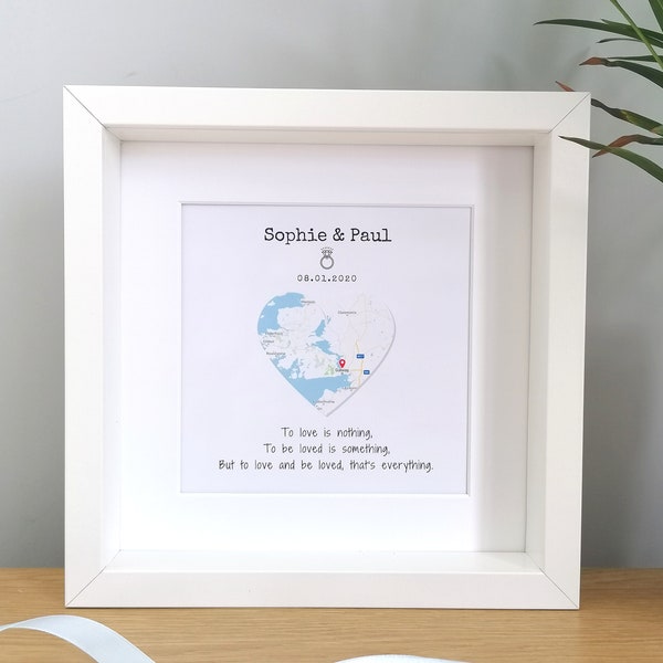 Personalised Framed Map Engagement Gift - Personalized Where We Got Engaged Map Frame / Engagement Presents / Engagement Gifts for Couples