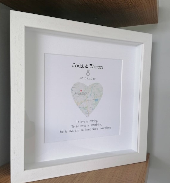 Custom frame celebrating marriage, wedding day, engagement, curved