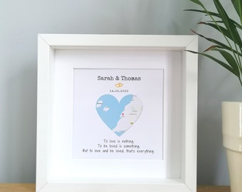 Personalised Wedding Gift Wedding Map Frame weddingframe Wedding Location Wedding Map Present Wedding Gift For Couple Present Idea