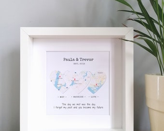 Personalised Map Frame Where We Met Wedding Gift Personalised Couple Frames met married map engaged married map frame gift idea personalized