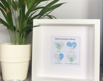 Our Story Gift Our Story Frame Personalised Map Frame Where we met Where we got engaged Where we got married Wedding Map Frame gift idea