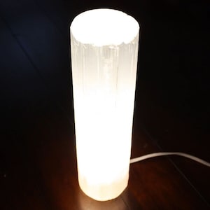 XL Selenite Tower Lamp 14 &quot; Polished Crystal Lamp White Natural Light LED Cord Extra Large
