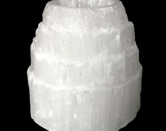 Portavelas de torre de cristal de selenita CARGADO Portavelas de piedra blanca Portavelas de té de selenita natural Protección Meditación Sanación Aura