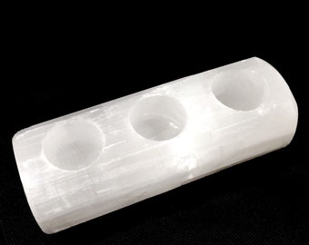 XL Selenite Log Candle Holder 3 Hole Tea Light Holder Natural Crystal Candle Holder Selenite Crystals for Protection Altar Candle