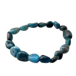 8 mm Blue Apatite Bracelet Polished Gemstone Bead Bracelet Aquamarine Nugget Bracelet Stretchy