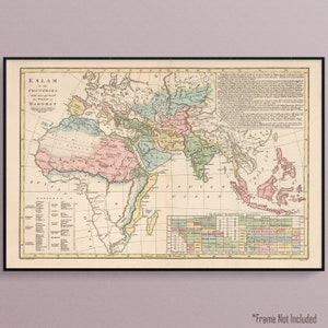 Map of the Distribution of Islam Throughout the Eastern Hemisphere in 1817 Historic Art Poster Print