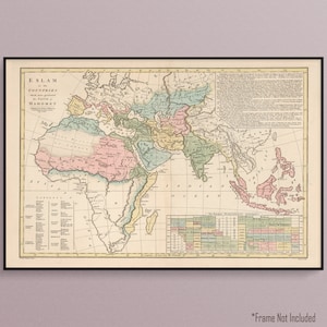 Karte der Verteilung des Islam auf der östlichen Halbkugel im Jahr 1817 Historische Kunst Poster Druck