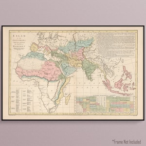 Map of the Distribution of Islam Throughout the Eastern Hemisphere in 1817 Historic Art Poster Print