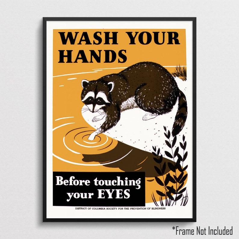 Wash Your Hands Before Touching Your Eyes Vintage Safety Poster Print image 1