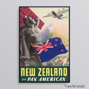 New Zealand via Pan American, Vintage Travel Poster Art Print