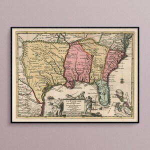 Kaart van Florida en de omringende gebieden uit 1714 getiteld 'La Floride', historische Art Poster Print