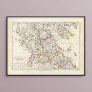 Mappa della parte settentrionale dell'antica Grecia da 1829, stampa di Poster Art