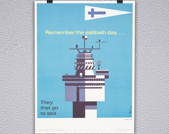 Remember the sabbath day, ... Exodus 20:8 Vintage Navy Religious Poster Print