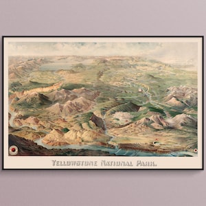 Birdseye-Karte des Yellowstone National Park im Jahre 1904, Kunst Poster Druck