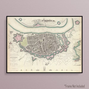 Map of Antwerp, Belgium in the Year 1832, Historic Art Poster Print