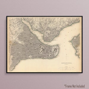 Map of Constantinople (Current day Istanbul, Turkey) in the Year 1840, Art Poster Print