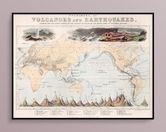 Vintage Diagram of Volcanoes and Earthquakes from 1852 Art Poster Print