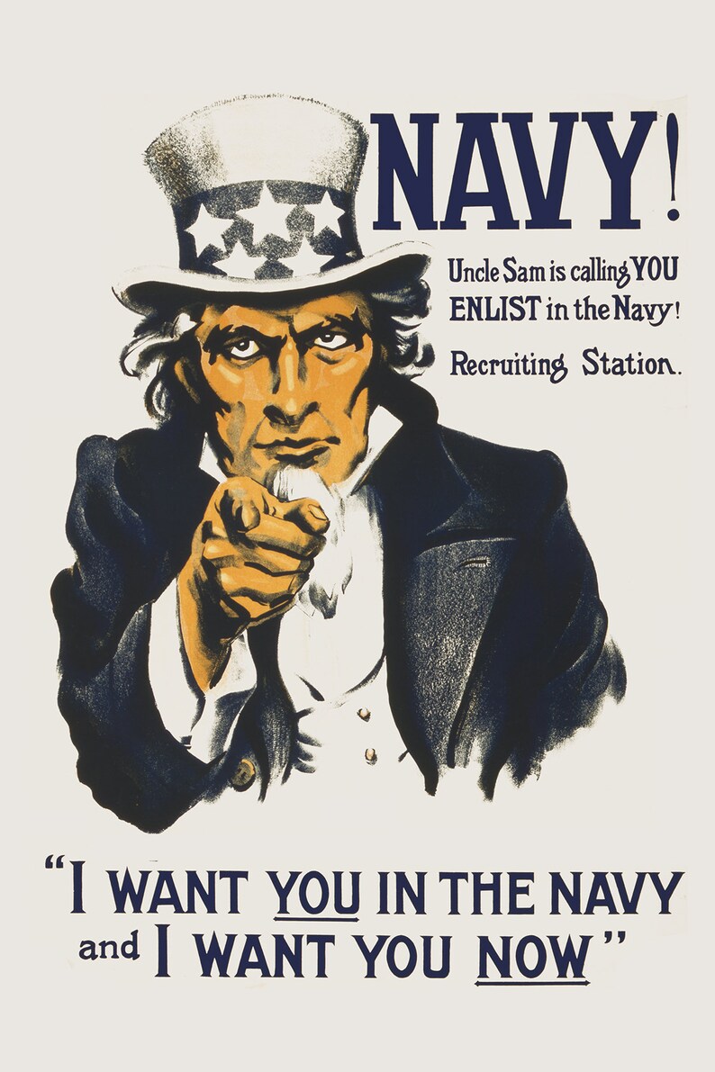 Uncle Sam Vintage Navy Recruitment Poster Print Etsy
