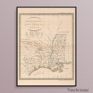 Karte von Texas Louisiana und Mississippi von 1851