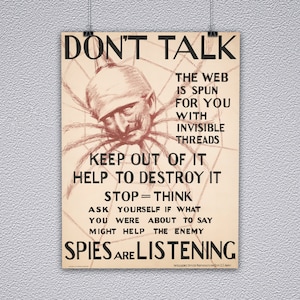 WWI &#39;Spies Are Listening&#39; Vintage Poster Print