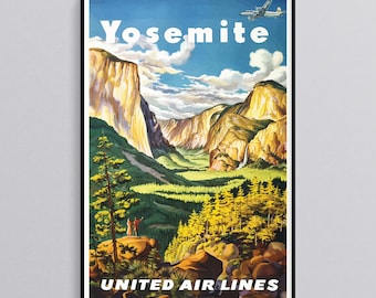 Cartel de viaje del Parque Nacional Yosemite para United Airlines, Impresión de cartel vintage