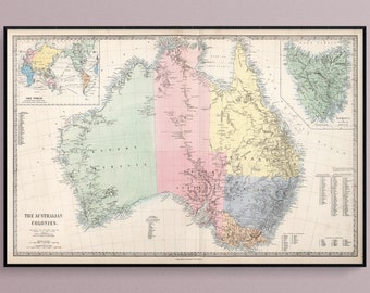 Map of the Australian Colonies in the Year 1865, Art Poster Print