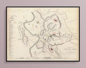 Vintage Map of Ancient Rome Art Poster Print