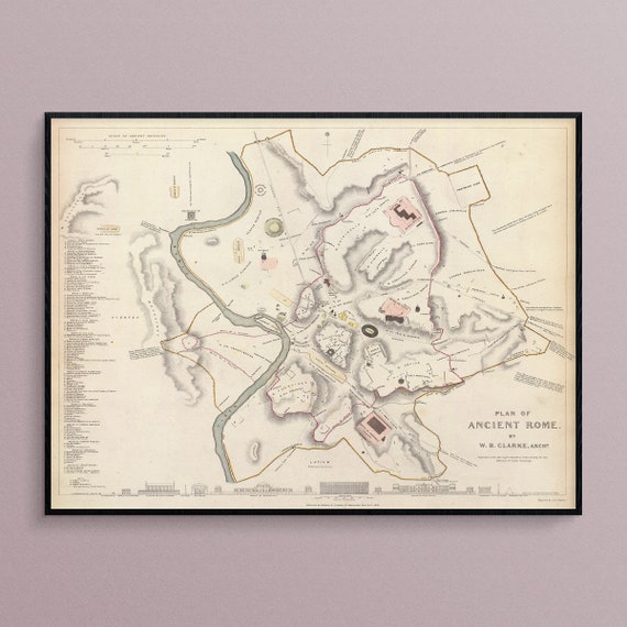 Vintage Map of Ancient Rome Art Poster Print
