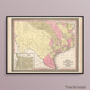 Map of Texas in the Year 1849 Historic Art Poster Print