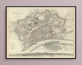 Map of Frankfort, Germany in the Year 1837, Art Poster Print