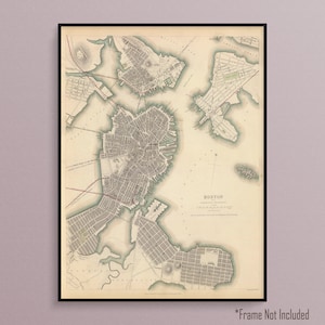 Map of Boston, Massachusetts in the Year 1842, Art Poster Print