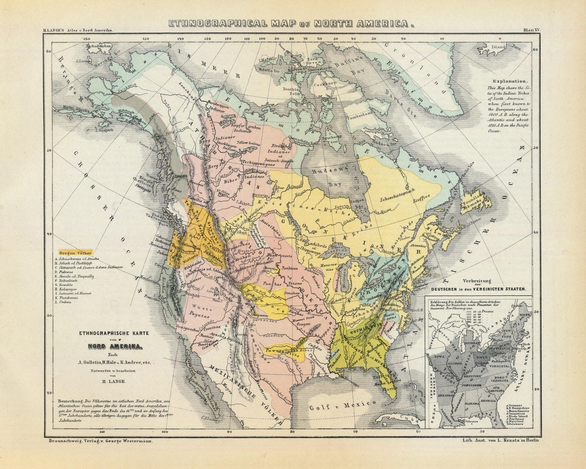 Ethnographic Map of North America, Showing Native American Tribal Territories, Historic Map ...