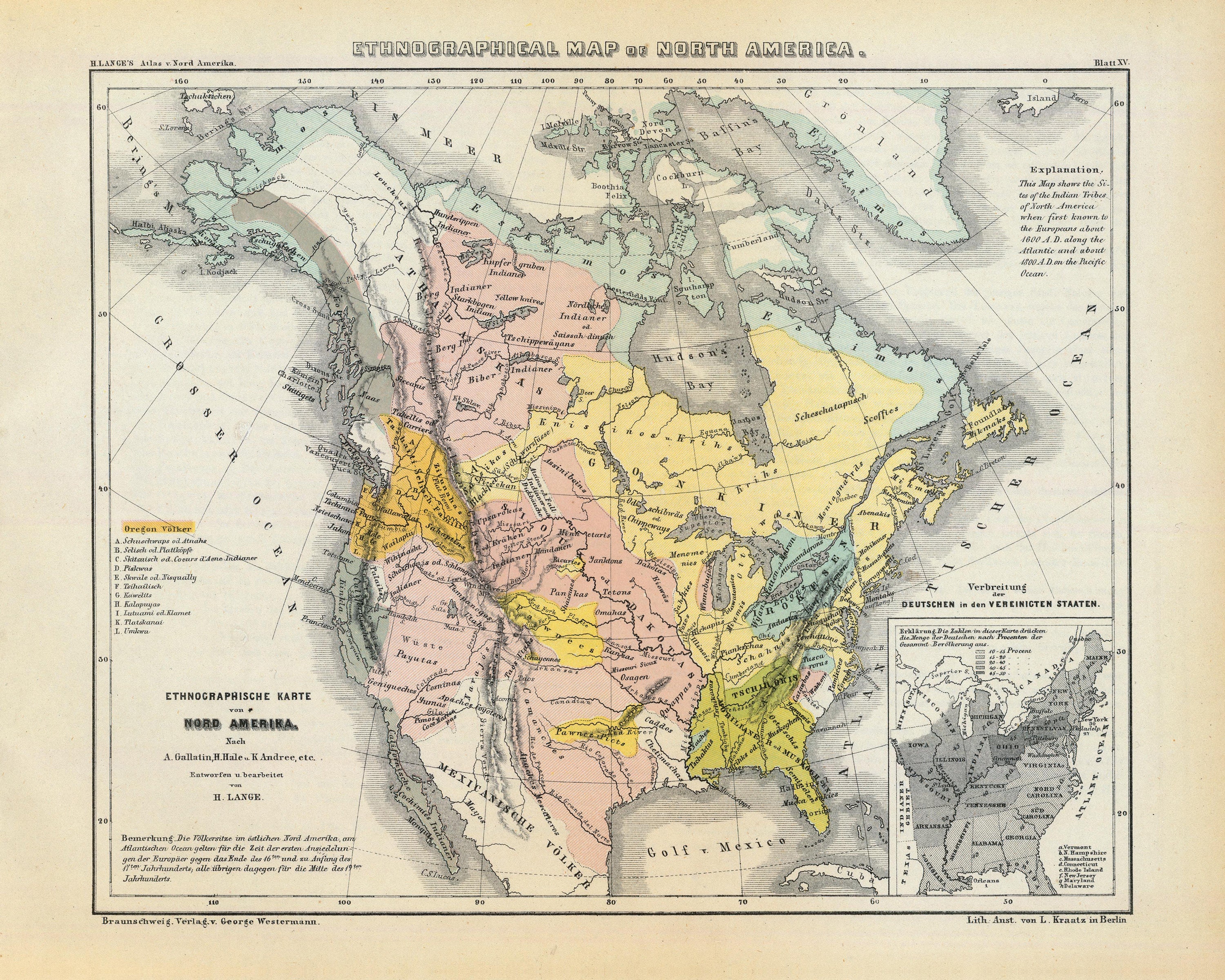 Ethnographic Map of North America, Showing Native American Tribal ...