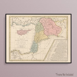 Carte du Royaume de Jérusalem à l’époque des Croisades, carte historique affiche impression