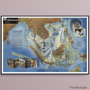 Marine Krieg Karte von China Südsee von 1944, historische Kunst Poster drucken