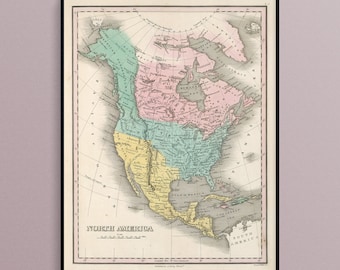 Map of North America in the Year 1827 Historic Art Poster Print